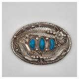 Vintage Native American sterling silver and turquoise belt buckle