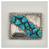 Vintage Native American sterling silver and turquoise belt buckle