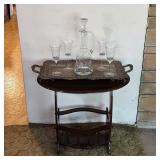 Vintage bar cart and decanter set