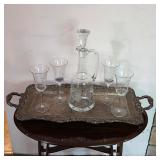 Vintage serving tray and decanter set