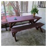 Vintage redwood picnic table and benches