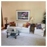 Living room furniture, sofa, chair, coffee table