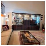 Modular vintage lighted wall unit with bar