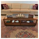 Danish mid century modern coffee table in walnut with tinted glass