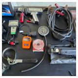 Automotive tools, timing light, dwell meter, vacuum gauge, code scanner, jumper cables