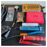 Automotive tools, compression testers, vintage license plates