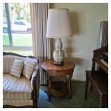 Vintage double gourd Asian lamp and vintage accent table