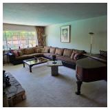 Sectional sofa, coffee table, Cipollino marble table