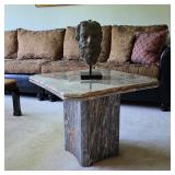 Mid century Italian Cipollino marble table and Plato bronze bust