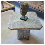Mid century Italian Cipollino marble table and Plato bronze bust
