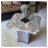 Mid century Italian Cipollino marble table and Plato bronze bust