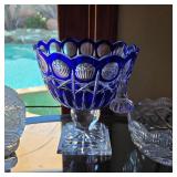 Shannon crystal cobalt blue pedestal bowl