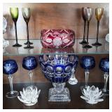 Vintage crystal wine glasses, vases, cruet and more
