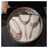 Vintage ornate vanity mirror and brush set
