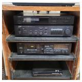 Vintage Yamaha audio equipment, dual cassette deck, turntable