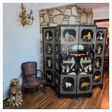 Stunning vintage Chinese Coromandel lacquer and jade 6-panel room divider