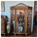 Stunning antique lighted curio display cabinet and antiques