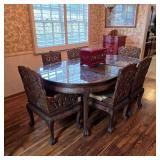 Ornate Chinese carved top table and chairs