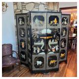 Stunning vintage Chinese Coromandel lacquer and jade 6-panel room divider