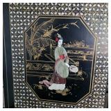 Stunning vintage Chinese Coromandel lacquer and jade 6-panel room divider