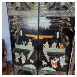 Stunning vintage Chinese Coromandel lacquer and jade 6-panel room divider