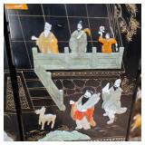 Stunning vintage Chinese Coromandel lacquer and jade 6-panel room divider