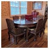 Ornate Chinese carved top table and chairs