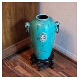 Turquoise glazed urn vase