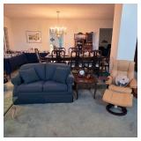 Furniture, including Ekornes Stressless chair with ottoman and La-Z-Boy loveseat