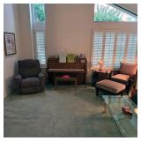 La-Z-Boy power recliner with massage and heat, 1959 Steinway & Sons Model 40 piano, Ethan Allen chai