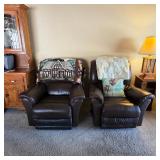 La-Z-Boy brown leather rocking recliner chairs