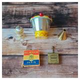 Red Raven Magic Mirror for record player, vintage portable ash tray, vintage Faberge style egg trink