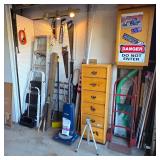 Ladders, saws, upright vacuum, gorgeous pine lingerie chest