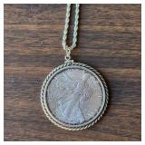 Sterling silver 1996 American Eagle coin necklace