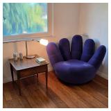 Vintage velvet swivel hand chair and mid century modern end table