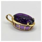 Estate JH 14K Gold Large Amethyst Pendant Enhancer 17.73g Designer Jewelry
