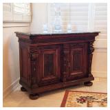 19th-Century French Renaissance Revival Carved Walnut Marble-Top Sideboard