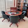 Custom built I.M. David Furniture poker or game table with leather barrel chairs (6 chairs are inclu