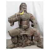 Lot # : 37 - 4 FT Old Chinese Carved Wood Warrior Statue