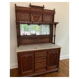 Lot # : 246 - Antique Carved Eastlake Marble Top Hutch