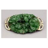Lot # : 229 - 14k Carved Floral Jadeite Brooch