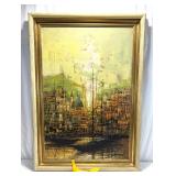Lot # : 1 - House of Rubens Mid-Century "Harbour" Oil Painting