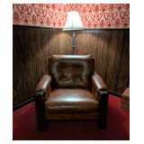 Vintage Leather Club Chair with Dark Wood Frame
