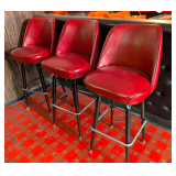 Vintage Red Vinyl Bar Stools - Set of 3