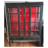 Antique Chinese Black Lacquer Display Cabinet with Red Interior