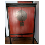 Vintage Chinese Red Lacquer Hutch with Slide Doors