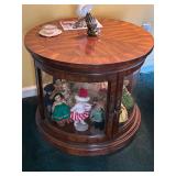 Round Wood and Glass Curio Side Table 