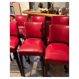Six Vintage Red Leather Bar Stools 