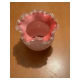 Fenton Art Glass Pink and White Ruffled Bowl 