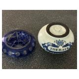 Vintage Bohemian Cobalt Crystal Bowl. Vintage Blue & White Delft Tobacco Jar 